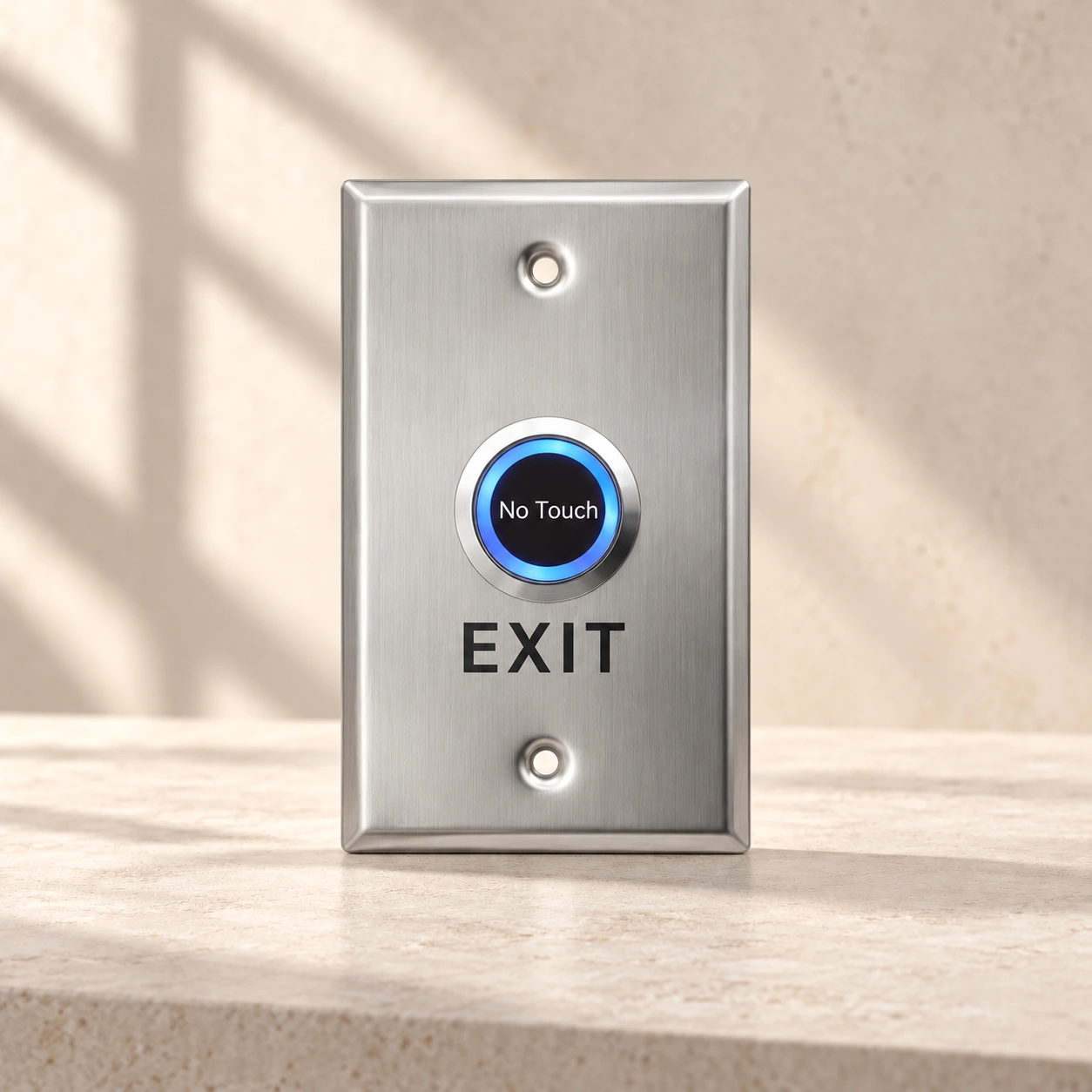 Touchless exit button in stainless steel